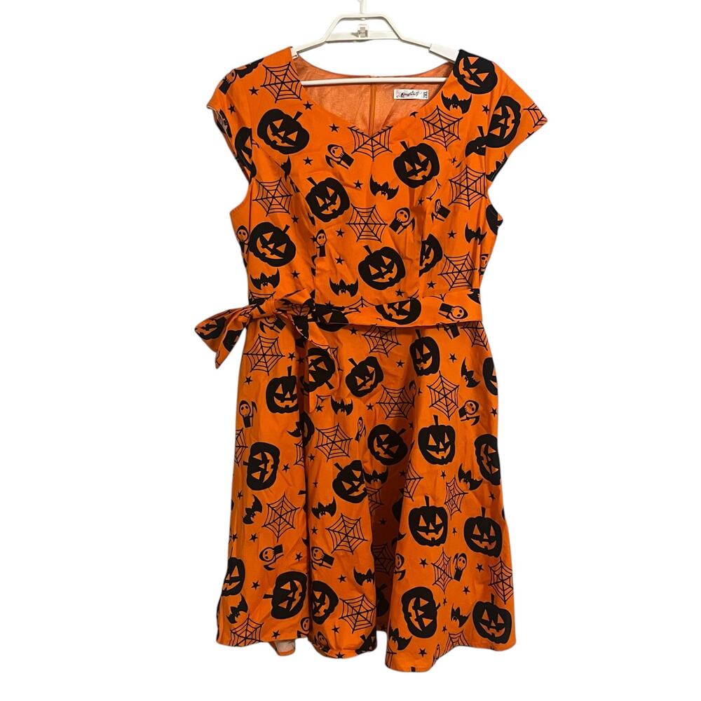 Halloween Jack O' Lantern Fit Flare Dress Pockets